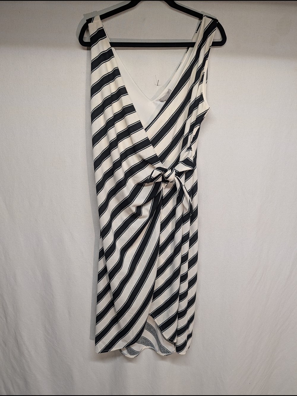 Brand New- H&M Black and White Striped Wrap Midi Dress